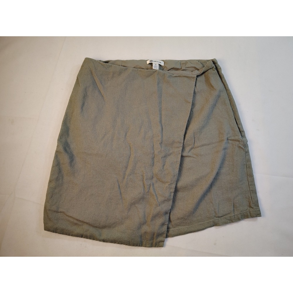 Versona Olive Green Linen Blend Wrap Front Lined Mini Skirt Casual Summer Boho 2
